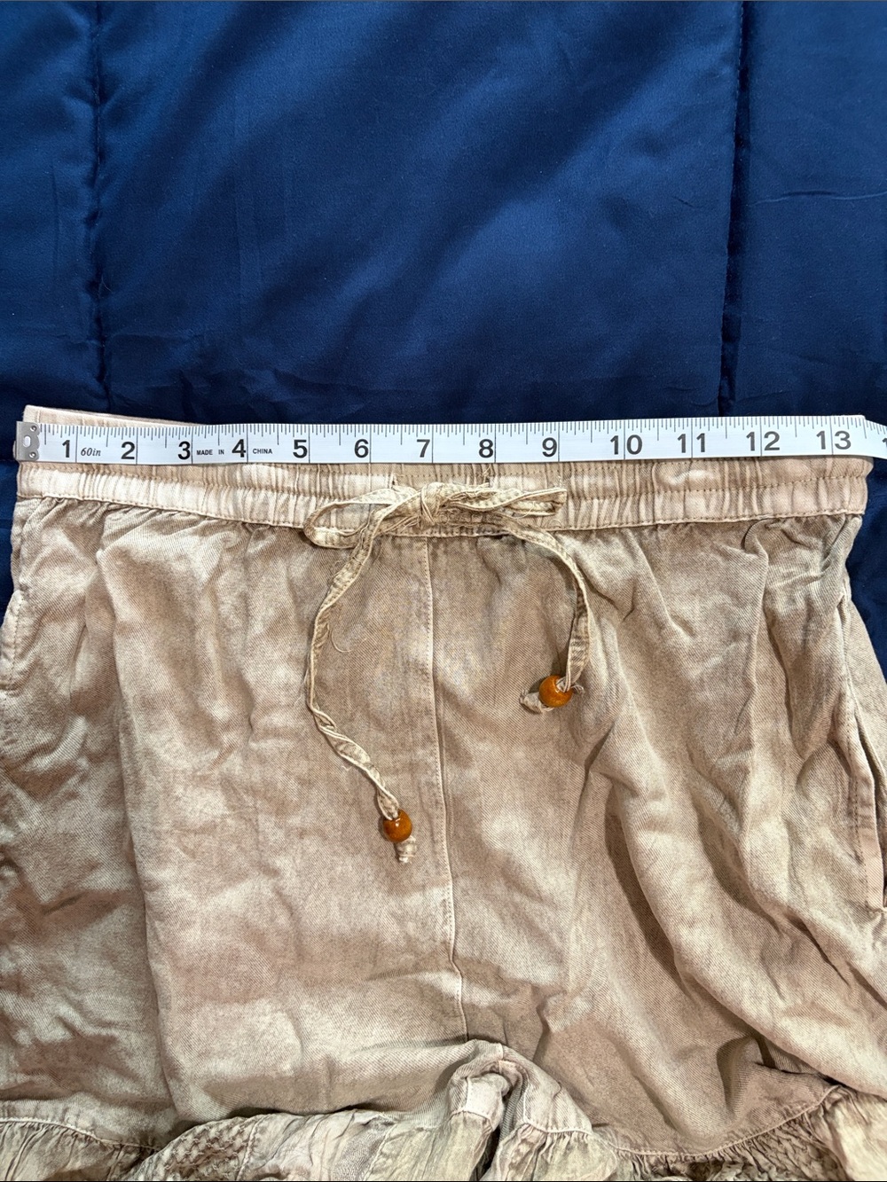 NWT- Tiered Wide-Leg Patchwork Pants - Beige Young Threads - Picture 7 of 15